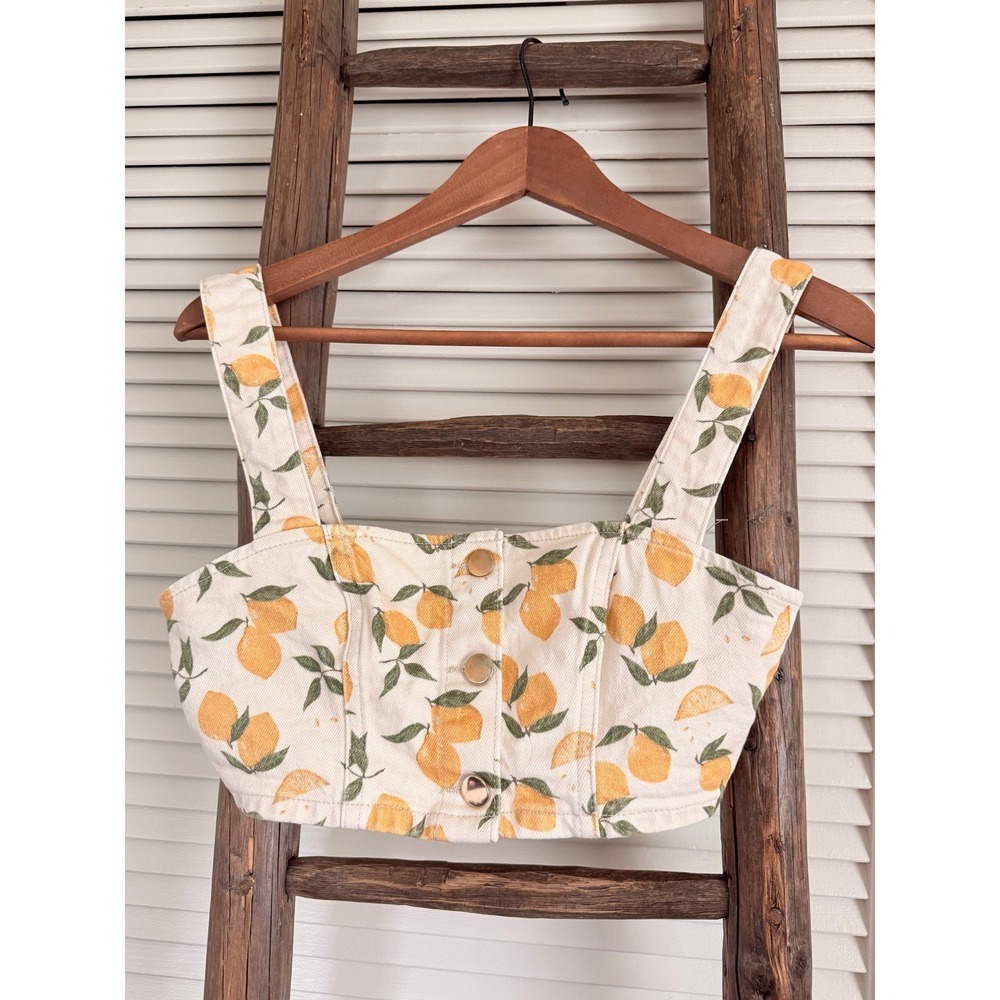 Reformation‎ Jeans Lemon Print Bustier Crop Top Corset Style Size 0